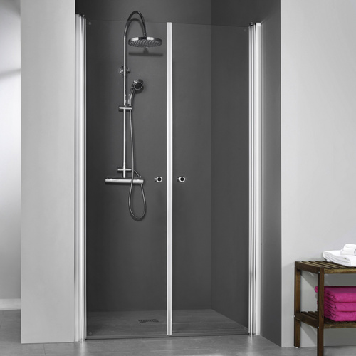 Breuer Elana Dusch-Pendeltür für Nische 800 x 2000 mm, breit, alu silber, Klarglas hell