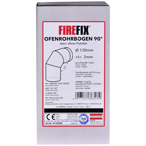 FIREFIX® Rohrbogen, Ø: 12 cm, Stärke: 2 mm, Stahl - schwarz