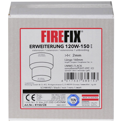 FIREFIX® Erweiterung für Rauchrohre, ØxL: 15 x 16 cm, Stärke: 2 mm, Stahl - schwarz (Rabatt: 10 %)