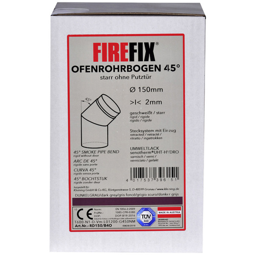 FIREFIX® Rohrbogen, Ø: 15 cm, Stärke: 2 mm, Stahl - grau (Rabatt: 13 %)