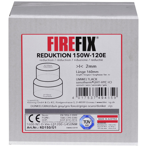 FIREFIX® Reduzierstück, ØxL: 15 x 16 cm, Stärke: 2 mm, Stahl - grau (Rabatt: 10 %)