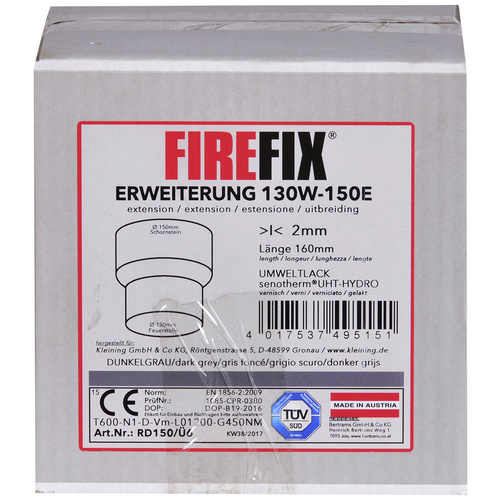 FIREFIX® Erweiterung für Rauchrohre, ØxL: 15 x 16 cm, Stärke: 2 mm, Stahl - grau (Rabatt: 10 %)