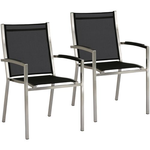 BEST Gartensessel Marbella, (2er Set), Edelstahl/Ergotex, silber/schwarz