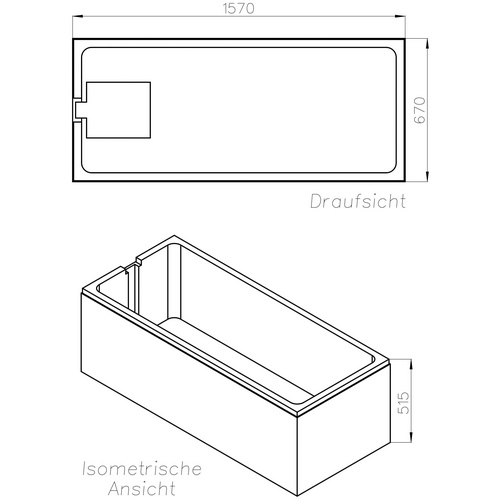 OTTOFOND Wannenträger »Viva«, BxHxL: 67 x 51,5 x 157 cm, weiß - weiss