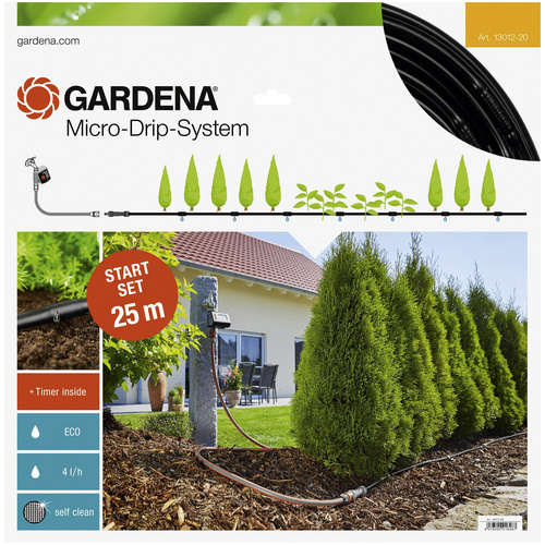 GARDENA Bewässerungssystem Micro-Drip-System, 13012-20, (Set, 19-tlg), Start Set Pflanzreihen M automatic, Tropfrohr oberirdisch
