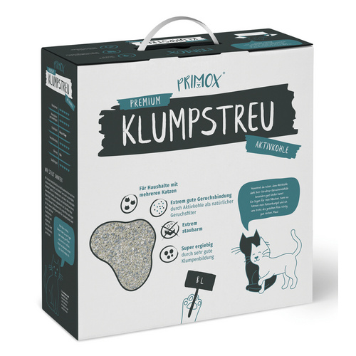 PRIMOX Katzenstreu »Klumpstreu Aktivkohle«, 1 Karton, 7,5 kg - grau
