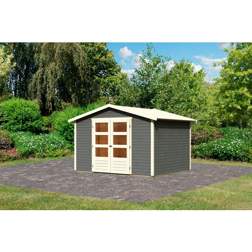 KARIBU Gartenhaus »Amberg«, Holz, BxHxT: 305 x 217 x 246 cm (Außenmaße inkl. Dachüberstand) - grau