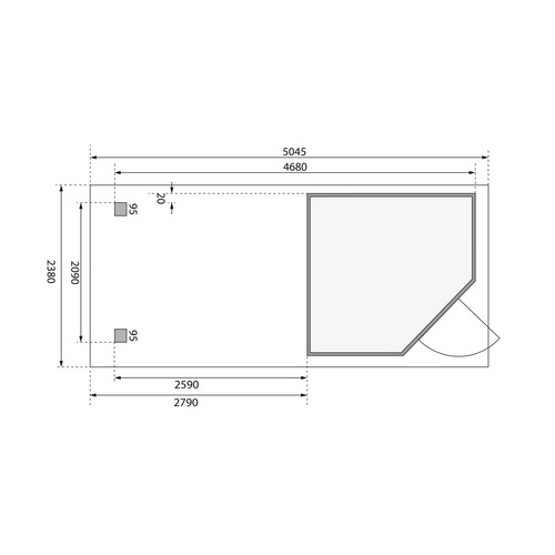 KARIBU Ferienhaus »Schwandorf«, Holz, BxHxT: 468 x 218 x 217 cm (Außenmaße inkl. Dachüberstand) - beige |  Fichte  |  4,45 m²