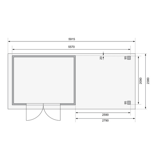KARIBU Ferienhaus »Kerko 4«, Holz, BxHxT: 561 x 211 x 217 cm (Außenmaße inkl. Dachüberstand) - grau |  Fichte