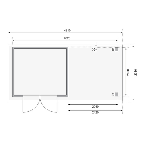 KARIBU Ferienhaus »Askola«, Holz, BxHxT: 462 x 211 x 217 cm (Außenmaße inkl. Dachüberstand) - grau |  Fichte