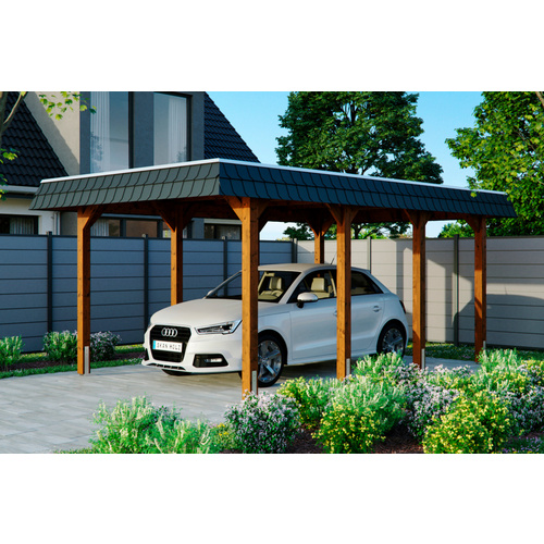 Thumbnail - SKANHOLZ Carport »Spreewald«, BxT: 345 x 589 cm, Firsthöhe: 241 cm, farbbehandelt - braun