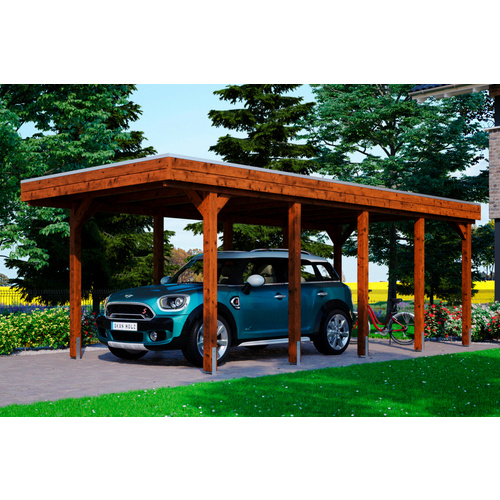 Thumbnail - SKANHOLZ Carport »Friesland«, BxT: 314 x 708 cm, Firsthöhe: 241 cm, farbbehandelt - braun