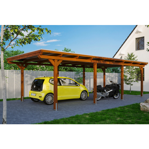 Thumbnail - SKANHOLZ Carport »Emsland«, BxT: 404 x 846 cm, Firsthöhe: 242 cm, farbbehandelt - braun
