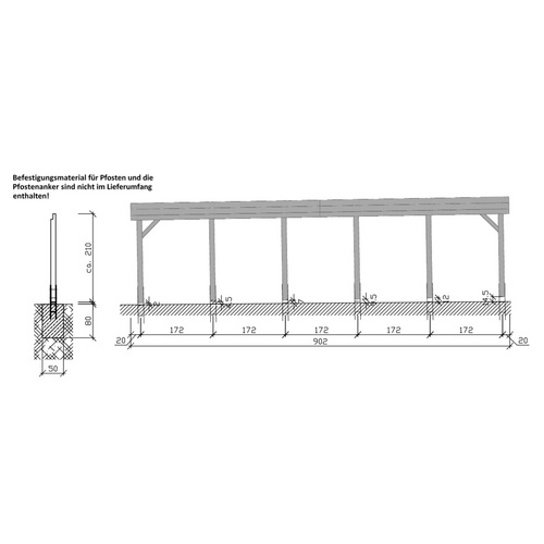 Thumbnail - Einzelcarport »Potsdam«, BxT: 360 x 900 cm, Fichtenholz - braun