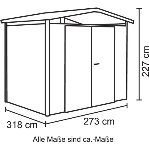 Thumbnail - BIOHORT Gerätehaus »Panorama«, Metall, BxHxT: 273 x 227 x 318 cm (Außenmaße inkl. Dachüberstand) - grau