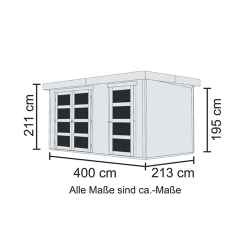 KARIBU Ferienhaus »Mühlentrup«, Holz, BxHxT: 404 x 211 x 217 cm (Außenmaße inkl. Dachüberstand) - beige |  Fichte  |  8,52 m²