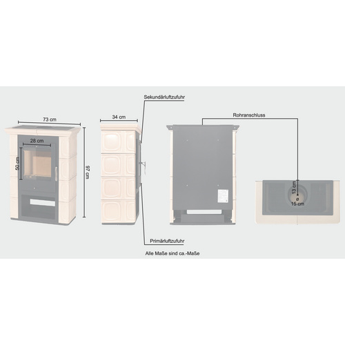 Thumbnail - THORMA Kachelofen »Augsburg«, schwarz/beige, 7 kW, Zeitbrand geeignet