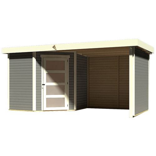 KARIBU Ferienhaus »Anvik 3«, Holz, BxHxT: 433 x 218 x 217 cm (Außenmaße inkl. Dachüberstand) - grau |  Fichte  |  4,45 m²