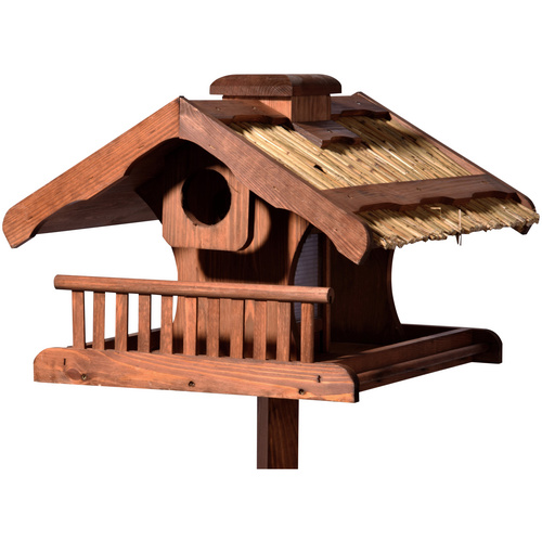 Thumbnail - DOBAR Vogelfutterhaus, für Wildvögel, Kiefernholz/Schilfrohr, braun