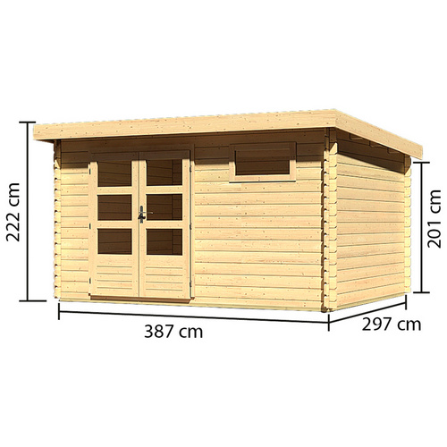 KARIBU Ferienhaus »Ringköbing«, Holz, BxHxT: 387 x 220 x 297 cm (Außenmaße inkl. Dachüberstand) - braun |  Fichte  |  10,36 m²