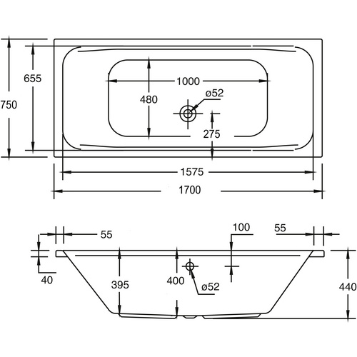 OTTOFOND Badewanne »Malta«, BxHxL: 75 x 45 x 170 cm, Körperform - weiss