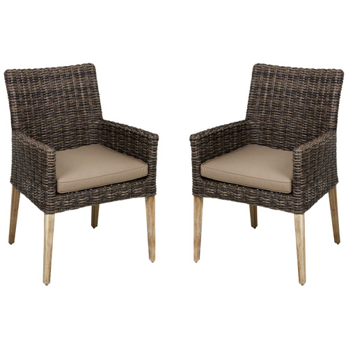 GARDEN PLEASURE Gartenstuhl NORVELL, (2er Set), Akazie/Polyrattan, inkl. Sitzkissen, braun