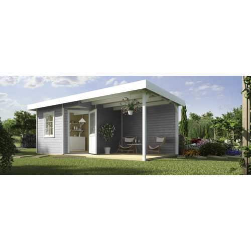 Weka Holz-Gartenhaus San Remo A Grau-Weiß 541 cm x 238 cm