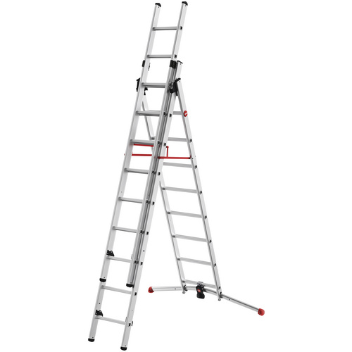 Hailo Anlegeleiter S100 ProfiLOT, Aluminium Kombileiter 3-teilig, 2x9 + 1x8-sprossig