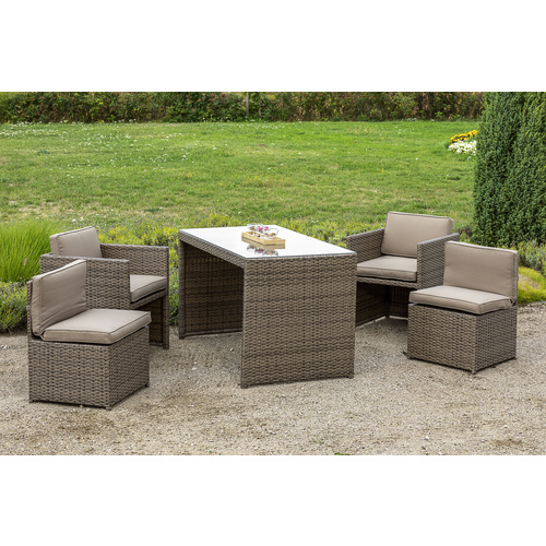 MERXX Loungeset Merano for 4, 13-tlg., 4 Sessel, Tisch 128x70 cm, Polyrattan