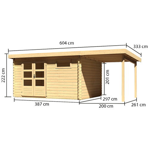 KARIBU Ferienhaus »Ringköbing«, Holz, BxHxT: 569 x 220 x 297 cm (Außenmaße inkl. Dachüberstand) - braun |  Fichte  |  10,36 m²