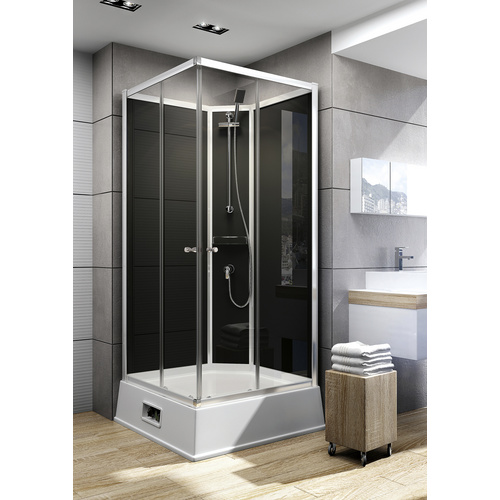 Schulte Eckdusche mit Schiebetür Korfu schwarz, 110 x 215 x 94 cm, inkl. Boiler und Pumpe