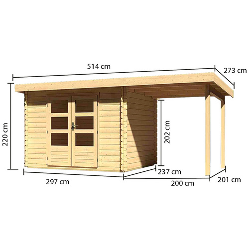 Thumbnail - KARIBU Gartenhaus »Ringköbing«, Holz, BxHxT: 479 x 217 x 237 cm (Außenmaße inkl. Dachüberstand) - braun