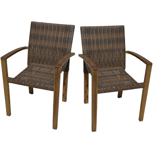 GARDEN PLEASURE Gartenstuhl TOPEKA, (2er Set), Akazie/Polyrattan, stapelbar, coffee