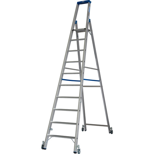 Alu Stufen Stehleiter mit 10 Stufen, Leiter fahrbar
