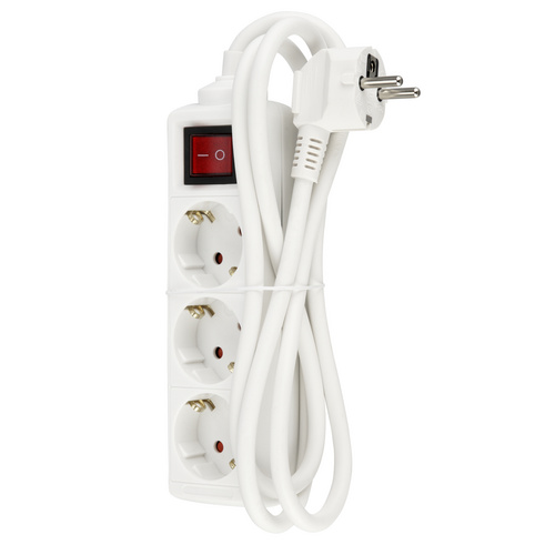 3-fach Tischsteckdose mit Schalter weiß 45°/ 1,4 m Kabel
