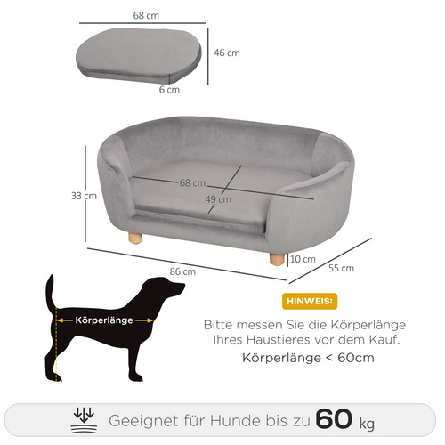 Thumbnail - PawHut Haustier-Sofa, BxL: 55 x 15 cm, grau