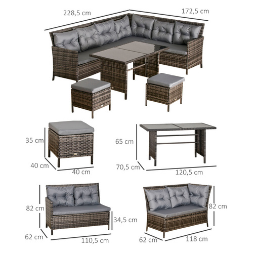 Outsunny Sitzgruppe, Polyrattan/Metall/P...