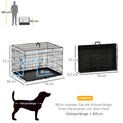 Thumbnail - PawHut Transportkäfig, BxHxT: 53 x 57 x 76 cm, Eisen/ABS - schwarz