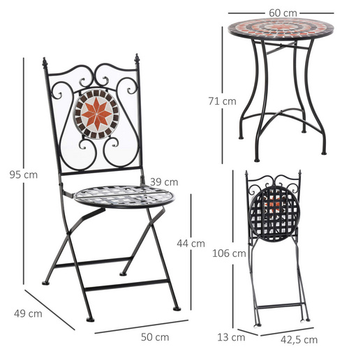 Outsunny Bistro-Set, Metall, 3-teilig - ...