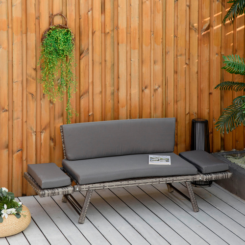 Thumbnail - Outsunny Sofa, BxHxL: 63 x 67 x 129 cm, Stahl/PE-Rattan/Polyester - grau