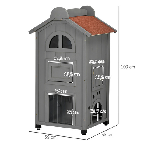 Thumbnail - PawHut Katzenhaus, Holz, Länge: 59 cm - grau