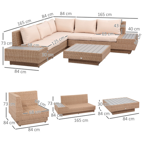 Thumbnail - Outsunny Gartenmöbelset, 5 Sitzplätze, Eisen/Aluminium/Rattan - braun