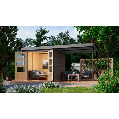 KARIBU Gartenhaus »Osterby 2 B«, BxHxT: 456 x 208,5 x 213 cm (Außenmaße inkl. Dachüberstand), Wandstärke 19 mm - grau | Fichte | 4,45 m² KARIBU Gartenhaus »Osterby 2 B«, BxHxT: 456 x 208,5 x 213 cm (Außenmaße inkl. Dachüberstand), Wandstärke 19 mm - grau | Fichte | 4,45 m²