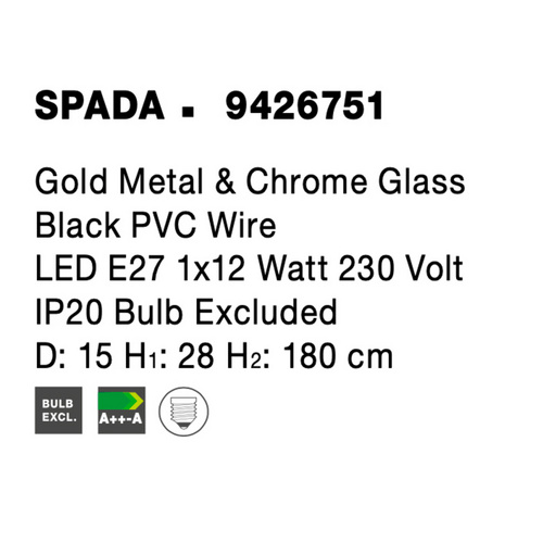 Thumbnail - NOVA LUCE Pendelleuchte »Spada «, LED, 1-flammig, goldfarben/schwarz/rauchgrau - goldfarben | schwarz | grau