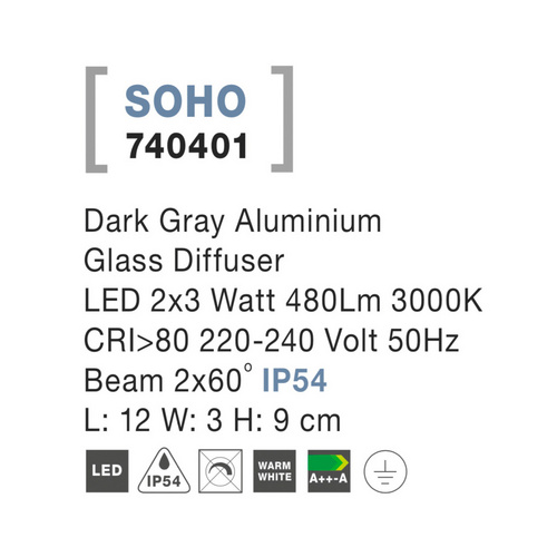 Thumbnail - NOVA LUCE Außenleuchte »Soho «, LED, dunkelgrau