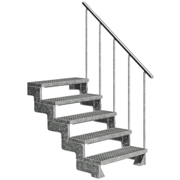 Außentreppe »Gardentop«, 5 Gitterroststufen, silber, 90 cm Geschosshöhe Außentreppe »Gardentop«, 5 Gitterroststufen, silber, 90 cm Geschosshöhe