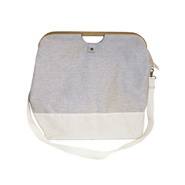 Badetasche, bambus/polyester, grau/weiß