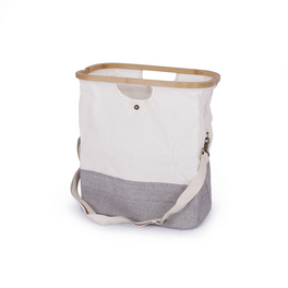 Badetasche, bambus/polyester, grau/weiß