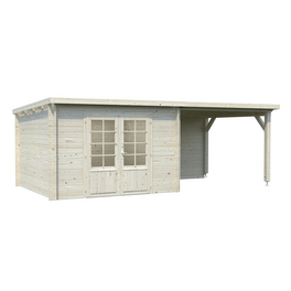 Blockbohlenhaus »Ella«, BxT: 300 x 300 cm (Außenmaße), Wandstärke: 28 mm, Grau