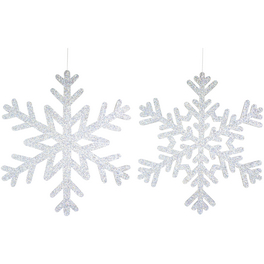 Deko-Anhänger Schneeflocke zum Hängen, mit Glitter, 17,5 cm, silber